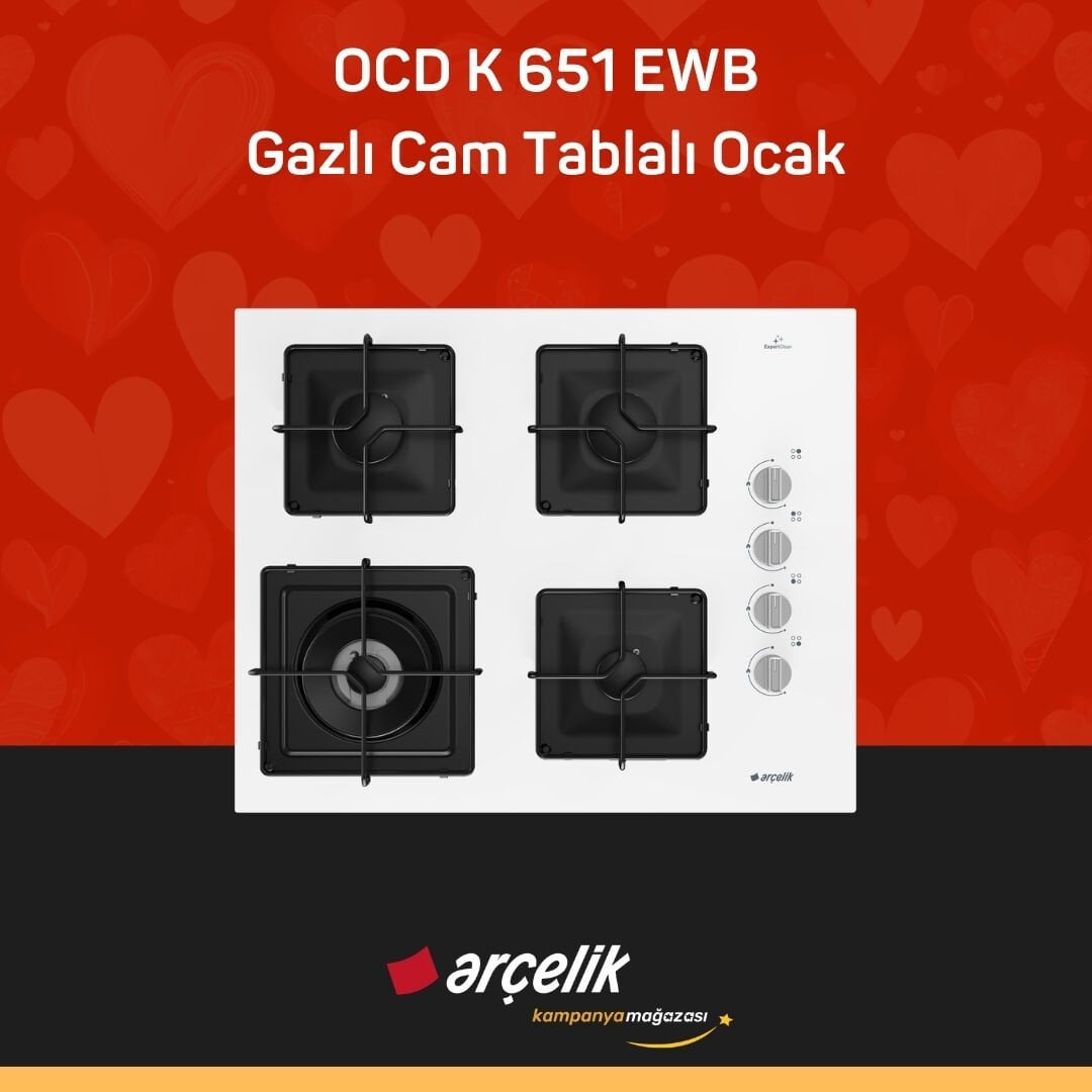 ARÇELİK OCD K 651 EWB Gazlı Cam Tablalı Ocak