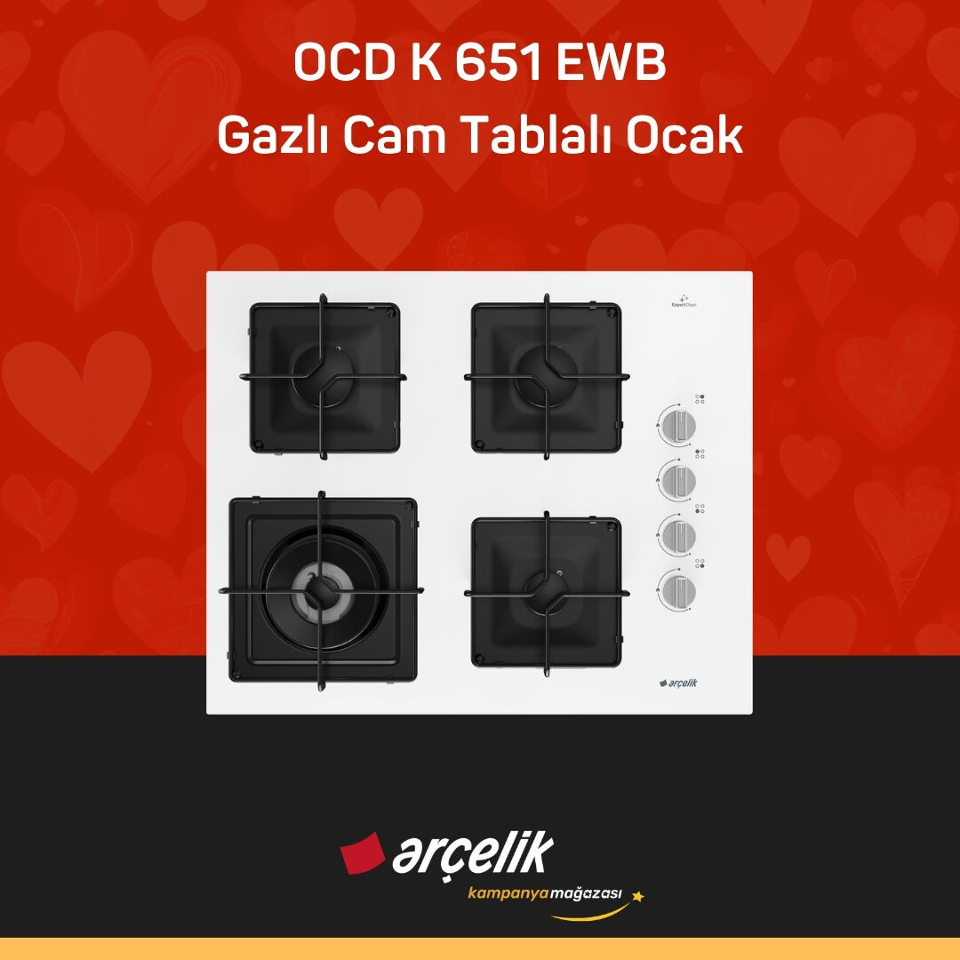 ARÇELİK OCD K 651 EWB Gazlı Cam Tablalı Ocak