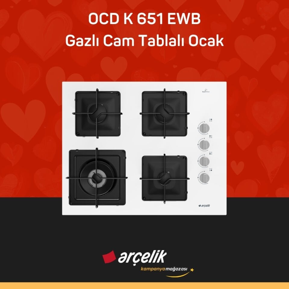ARÇELİK OCD K 651 EWB Gazlı Cam Tablalı Ocak