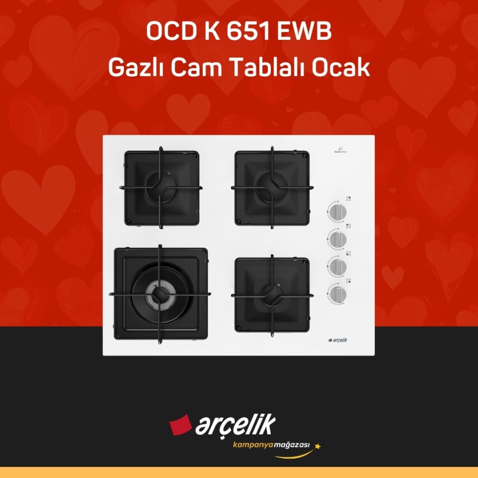 ARÇELİK OCD K 651 EWB Gazlı Cam Tablalı Ocak