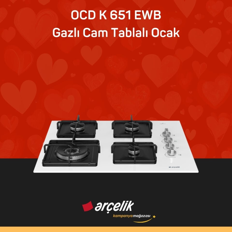 ARÇELİK OCD K 651 EWB Gazlı Cam Tablalı Ocak