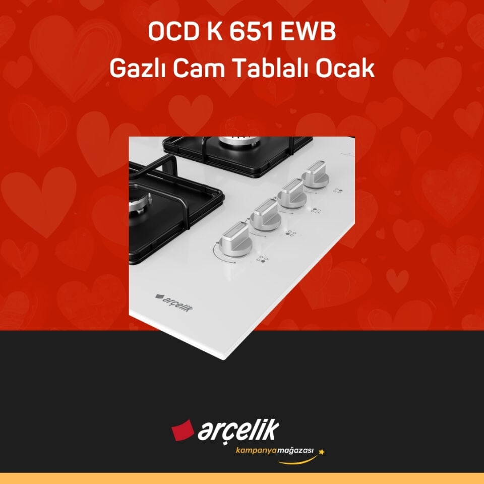 ARÇELİK OCD K 651 EWB Gazlı Cam Tablalı Ocak
