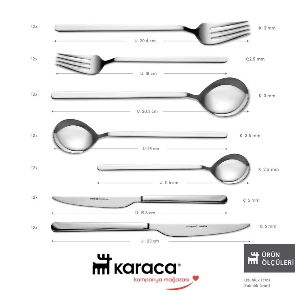 Karaca Elegance Gale Platin 12 Kişilik 84 Parça Çatal Kaşık Bıçak Takımı
