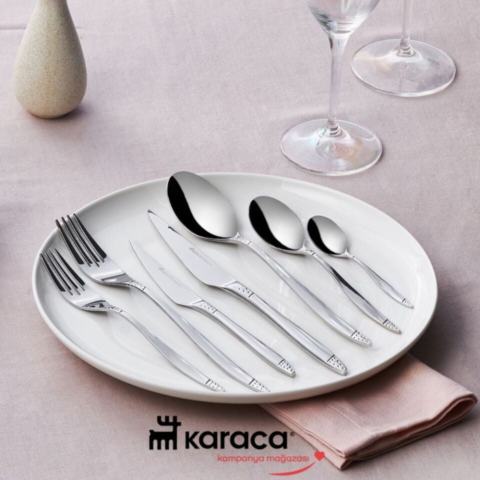 Karaca Elegance Holey Platin 12 Kişilik 84 Parça Çatal Kaşık Bıçak Takımı