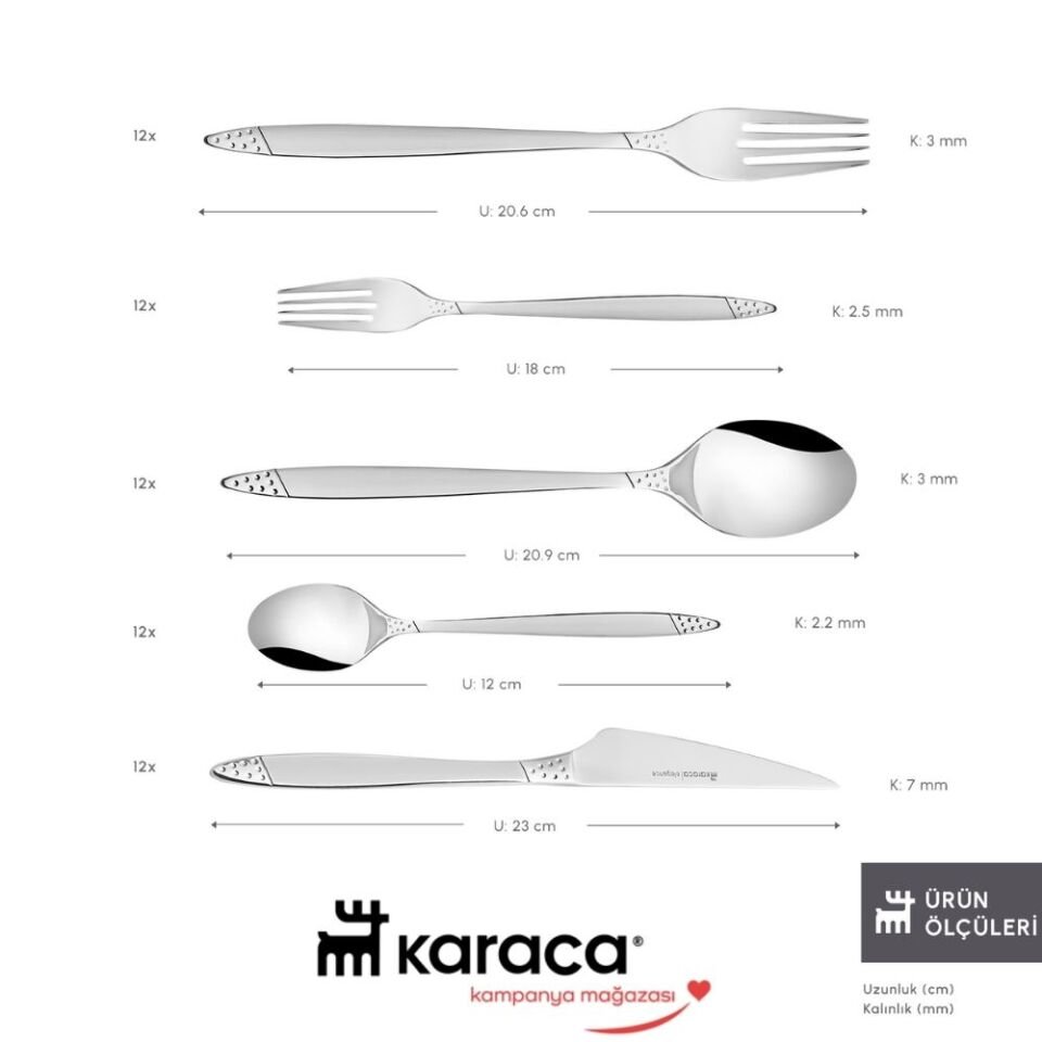 Karaca 316 Premium Halley Platin 12 Kişilik 84 Parça Çatal Kaşık Bıçak Takımı