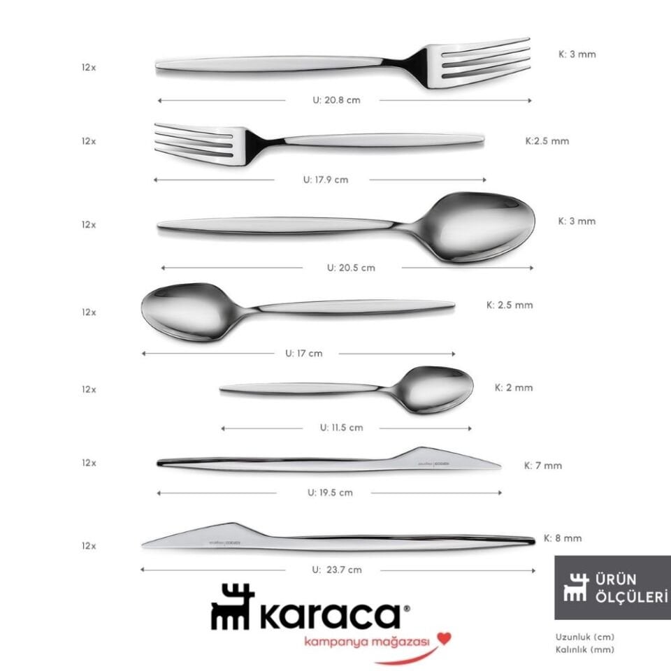 Karaca Elegance New Thor V2 Platin 12 Kişilik 84 Parça Çatal Kaşık Bıçak Takımı