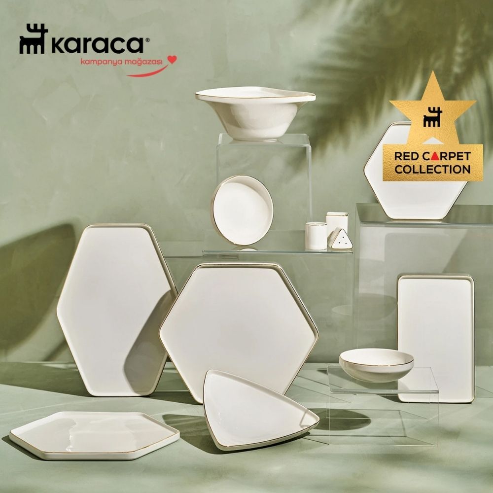 Karaca Red Carpet Collection Stream Bone Geo 59 Parça 12 Kişilik Yemek Takımı Gold