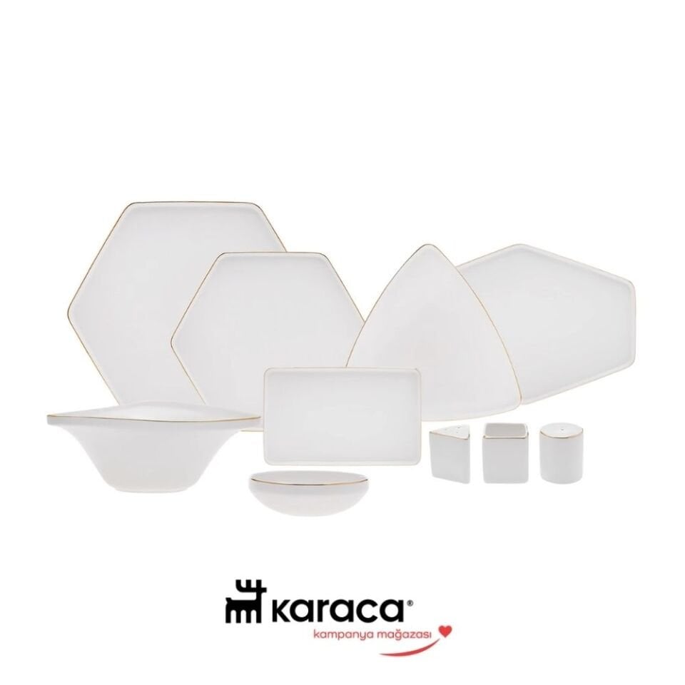 Karaca Red Carpet Collection Stream Bone Geo 59 Parça 12 Kişilik Yemek Takımı Gold