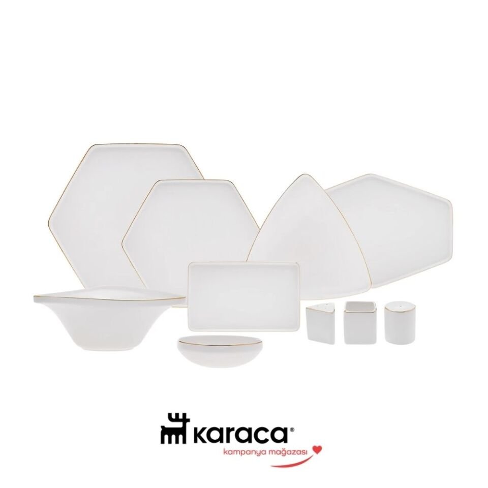 Karaca Red Carpet Collection Stream Bone Geo 59 Parça 12 Kişilik Yemek Takımı Gold