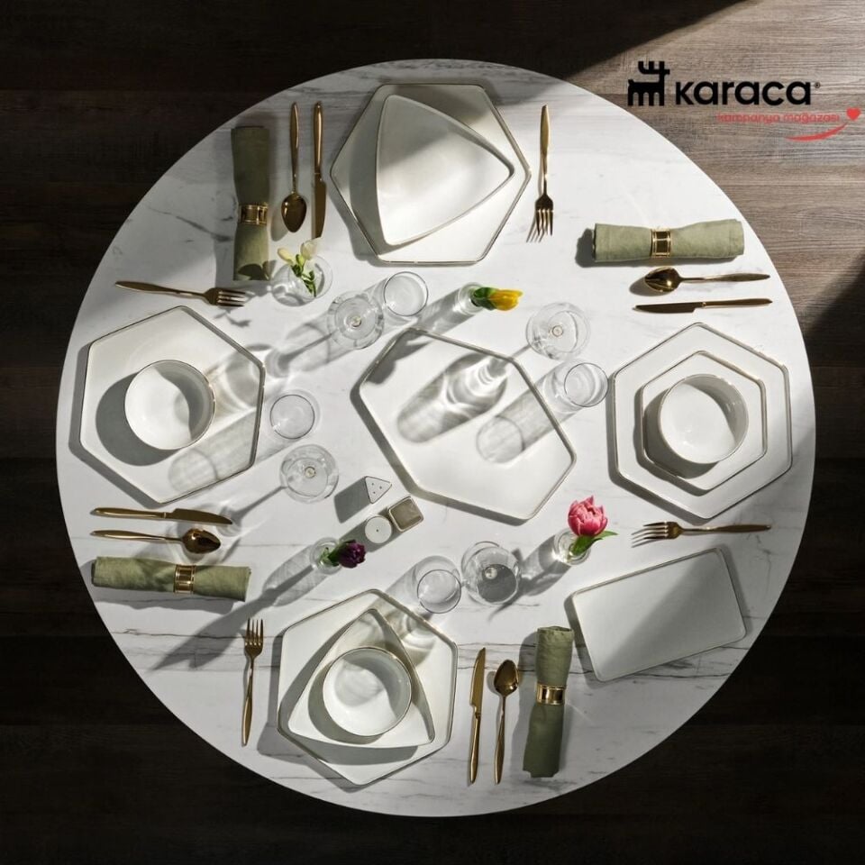Karaca Red Carpet Collection Stream Bone Geo 59 Parça 12 Kişilik Yemek Takımı Gold
