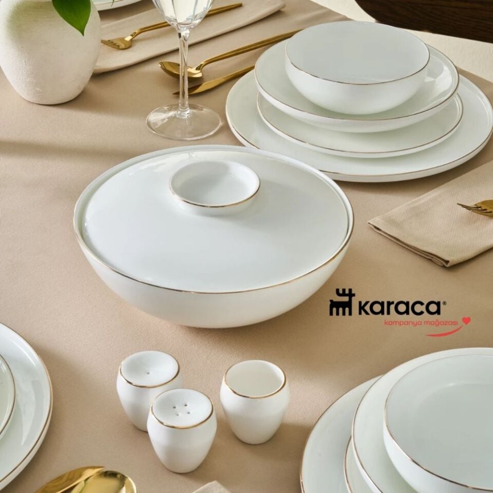 Karaca Fine Bone Meridian 55 Parça 12 Kişilik Yemek Takımı Gold