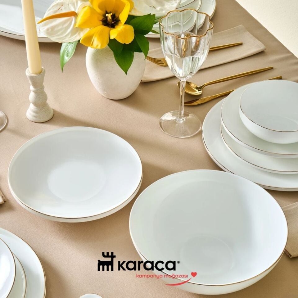 Karaca Fine Bone Meridian 55 Parça 12 Kişilik Yemek Takımı Gold