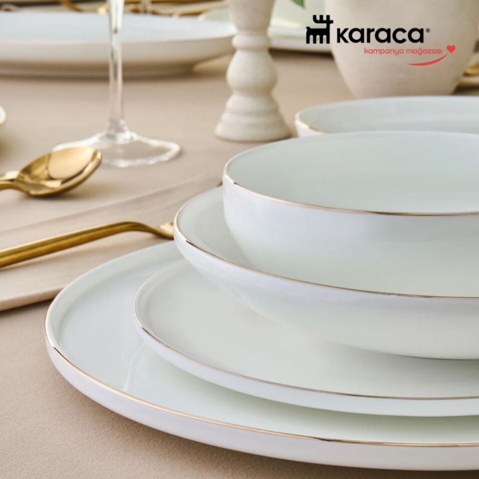 Karaca Fine Bone Meridian 55 Parça 12 Kişilik Yemek Takımı Gold