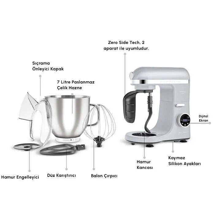 Karaca Mastermaid Chef Ultra D2000W Dijital Ekranlı Hamur Yoğurma Makinesi Silver 7L