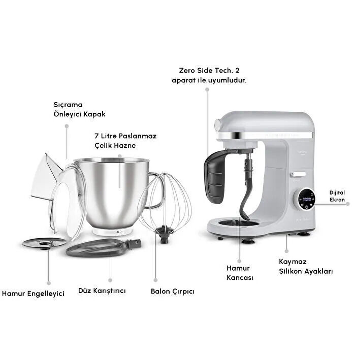 Karaca Mastermaid Chef Ultra D2000W Dijital Ekranlı Hamur Yoğurma Makinesi Silver 7L
