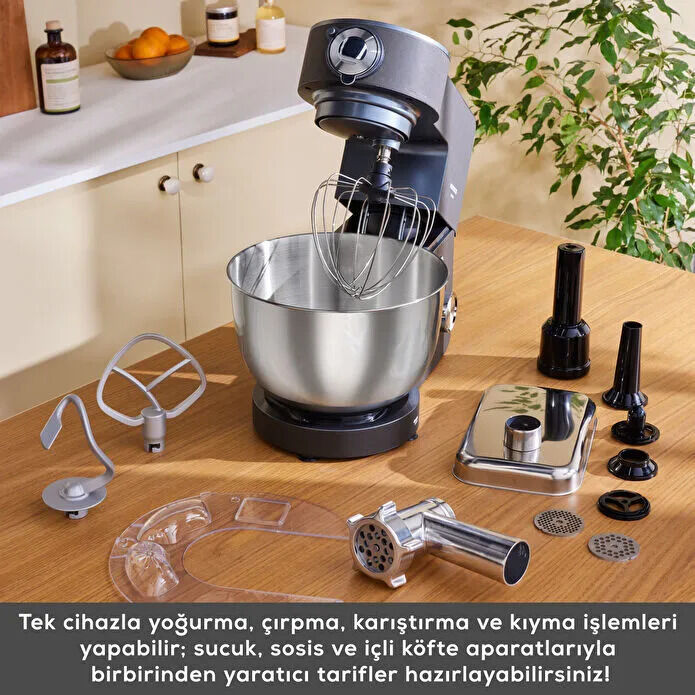 Karaca Multichef Ultra Kıyma Çekme/Sucuk-Sosis/İçli Köfte Aparatlı Hamur Yoğurma Makinesi Antrasit 2000W 8L