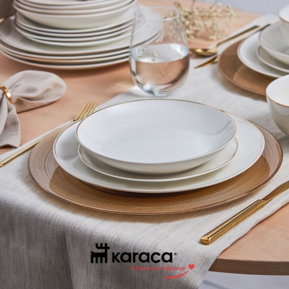 Karaca Elegance Bone Floda 53 Parça 12 Kişilik Yemek Takımı Gold