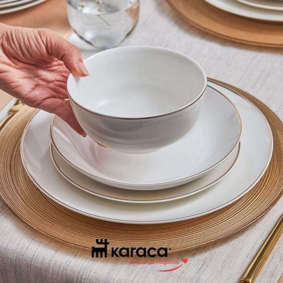 Karaca Elegance Bone Floda 53 Parça 12 Kişilik Yemek Takımı Gold