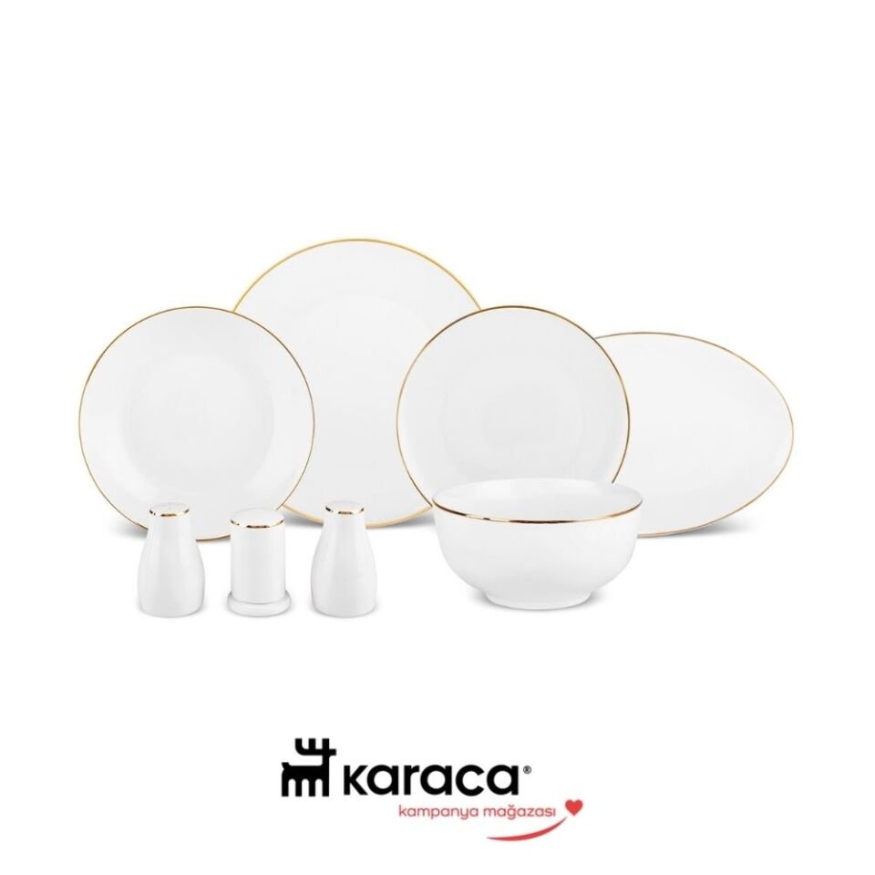 Karaca Elegance Bone Floda 53 Parça 12 Kişilik Yemek Takımı Gold