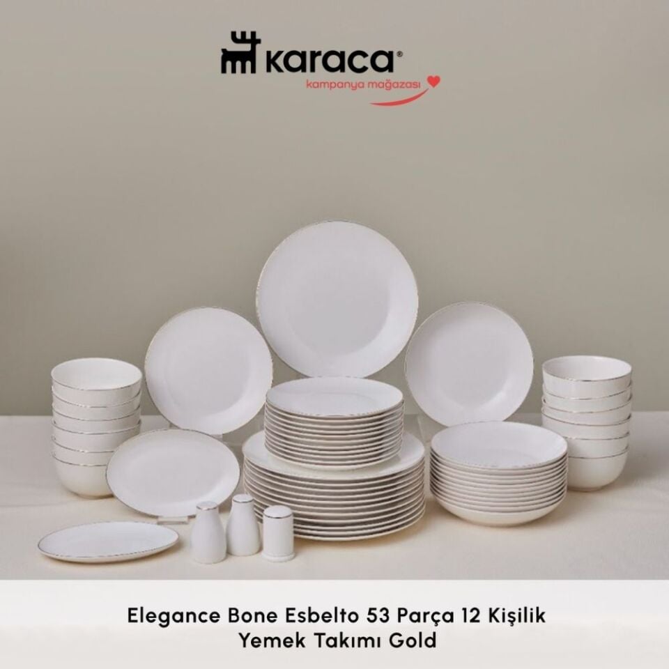 Karaca Elegance Bone Esbelto 53 Parça 12 Kişilik Yemek Takımı Gold