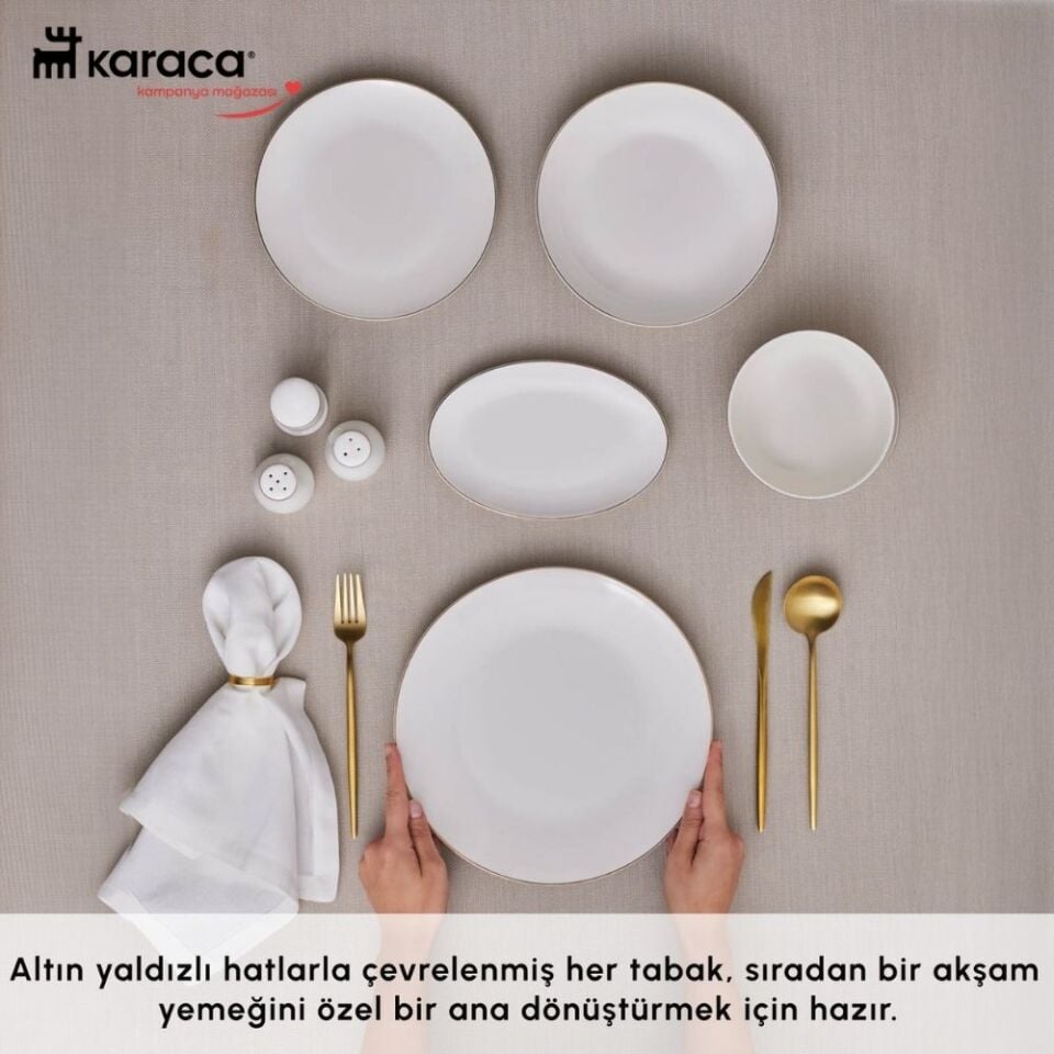 Karaca Elegance Bone Esbelto 53 Parça 12 Kişilik Yemek Takımı Gold