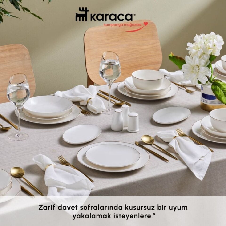 Karaca Elegance Bone Esbelto 53 Parça 12 Kişilik Yemek Takımı Gold