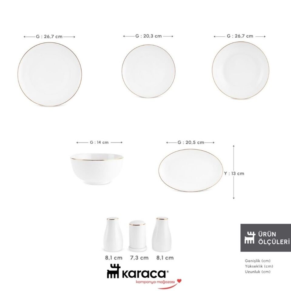 Karaca Elegance Bone Esbelto 53 Parça 12 Kişilik Yemek Takımı Gold