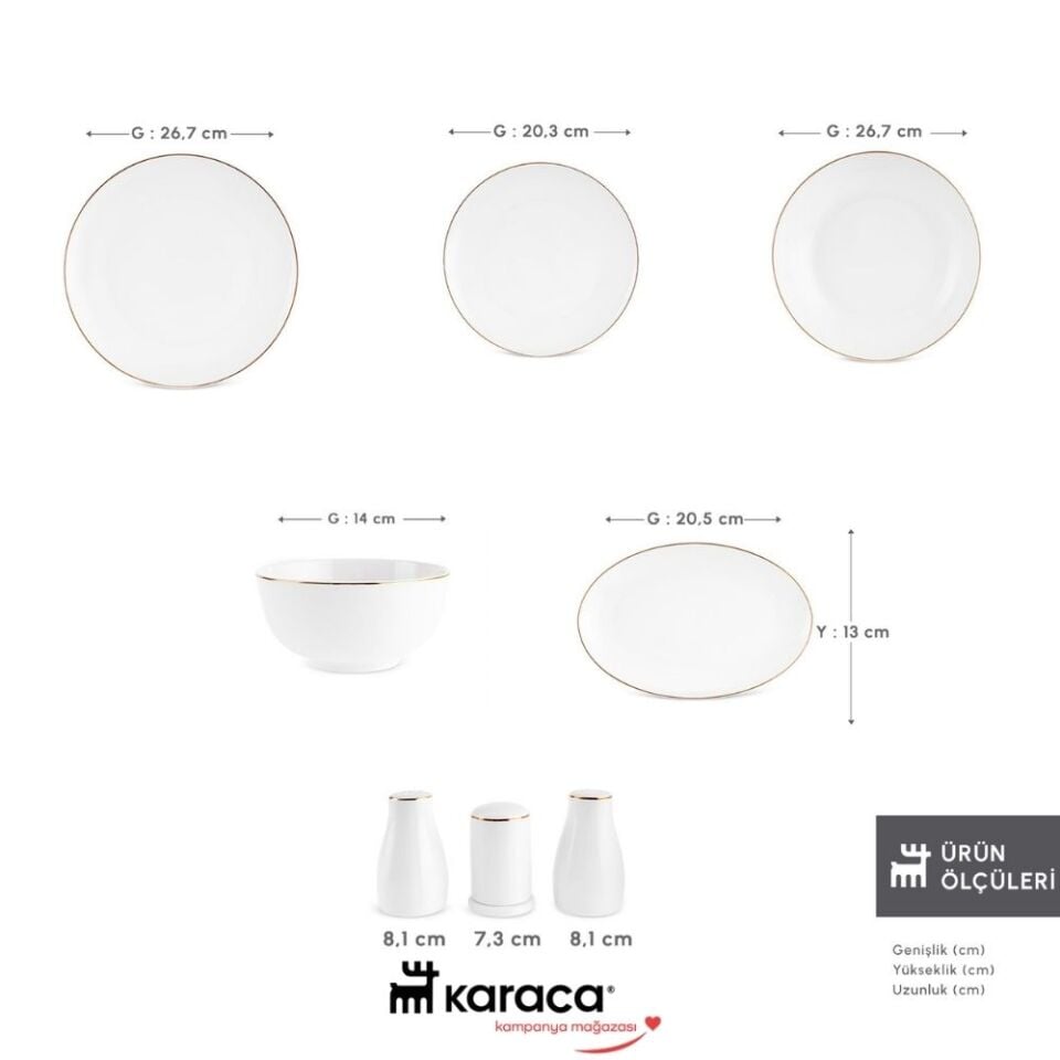 Karaca Elegance Bone Esbelto 53 Parça 12 Kişilik Yemek Takımı Gold