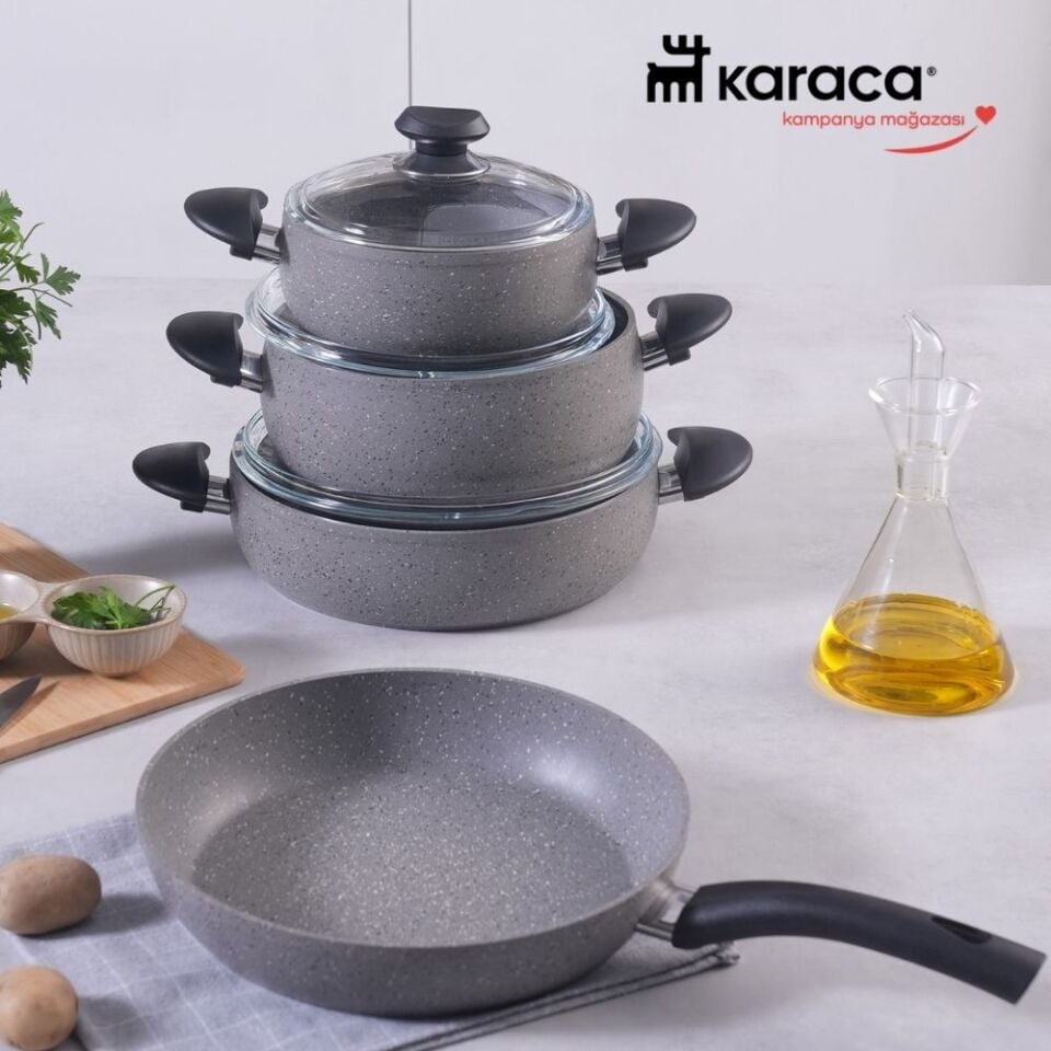 Karaca Biogranit Avanos 7 Parça Tencere Seti Gri