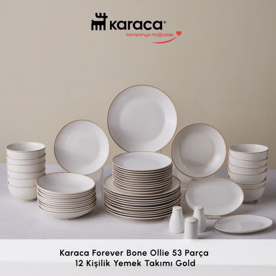 Karaca Forever Bone Ollie 53 Parça 12 Kişilik Yemek Takımı Gold