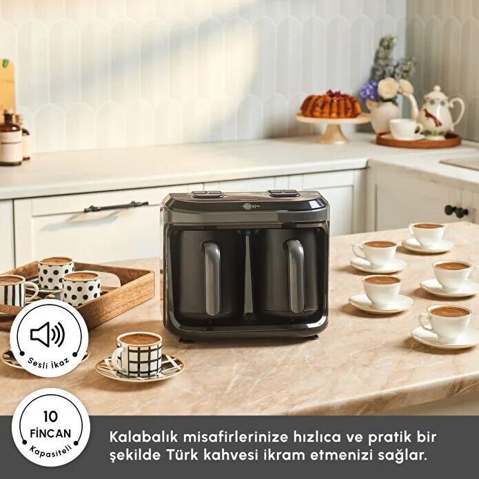 Karaca Hatır Hüp Düet Aroma İkili 10 Fincan Kapasiteli Türk Kahve Makinesi Space Gray