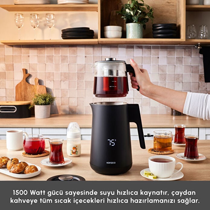 Karaca Cool Touch 1502 Çift Cidarlı Dijital Ekran Çay Makinesi Black