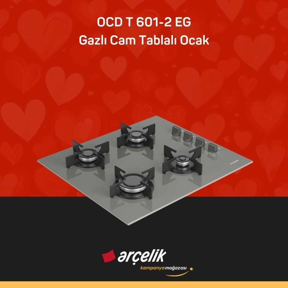 ARÇELİK OCD T 601-2 EG Gazlı Cam Tablalı Ocak
