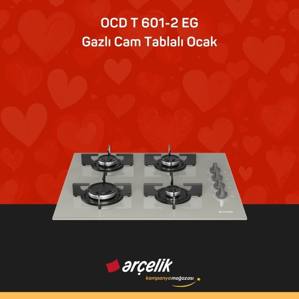 ARÇELİK OCD T 601-2 EG Gazlı Cam Tablalı Ocak