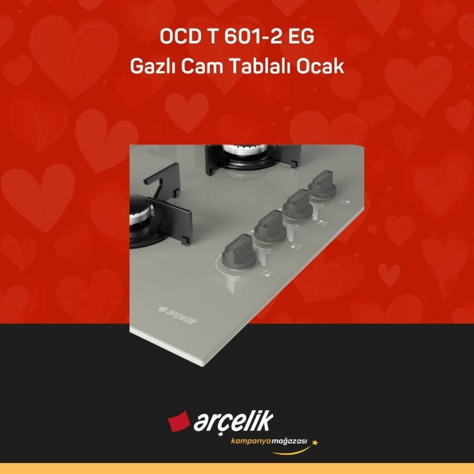ARÇELİK OCD T 601-2 EG Gazlı Cam Tablalı Ocak