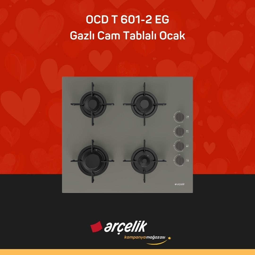 ARÇELİK OCD T 601-2 EG Gazlı Cam Tablalı Ocak