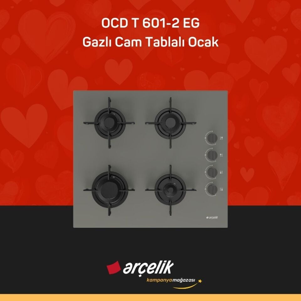 ARÇELİK OCD T 601-2 EG Gazlı Cam Tablalı Ocak