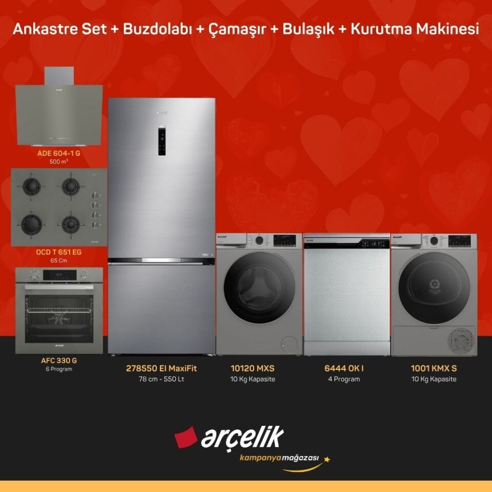 ARÇELİK 7'li Çeyiz Paketi ( 278550 EI MaxiFit - 10120 MXS - 6444 OK I - 1001 KMX S - ADE 604-1 G - AFC 330 G - OCD T 651 EG )