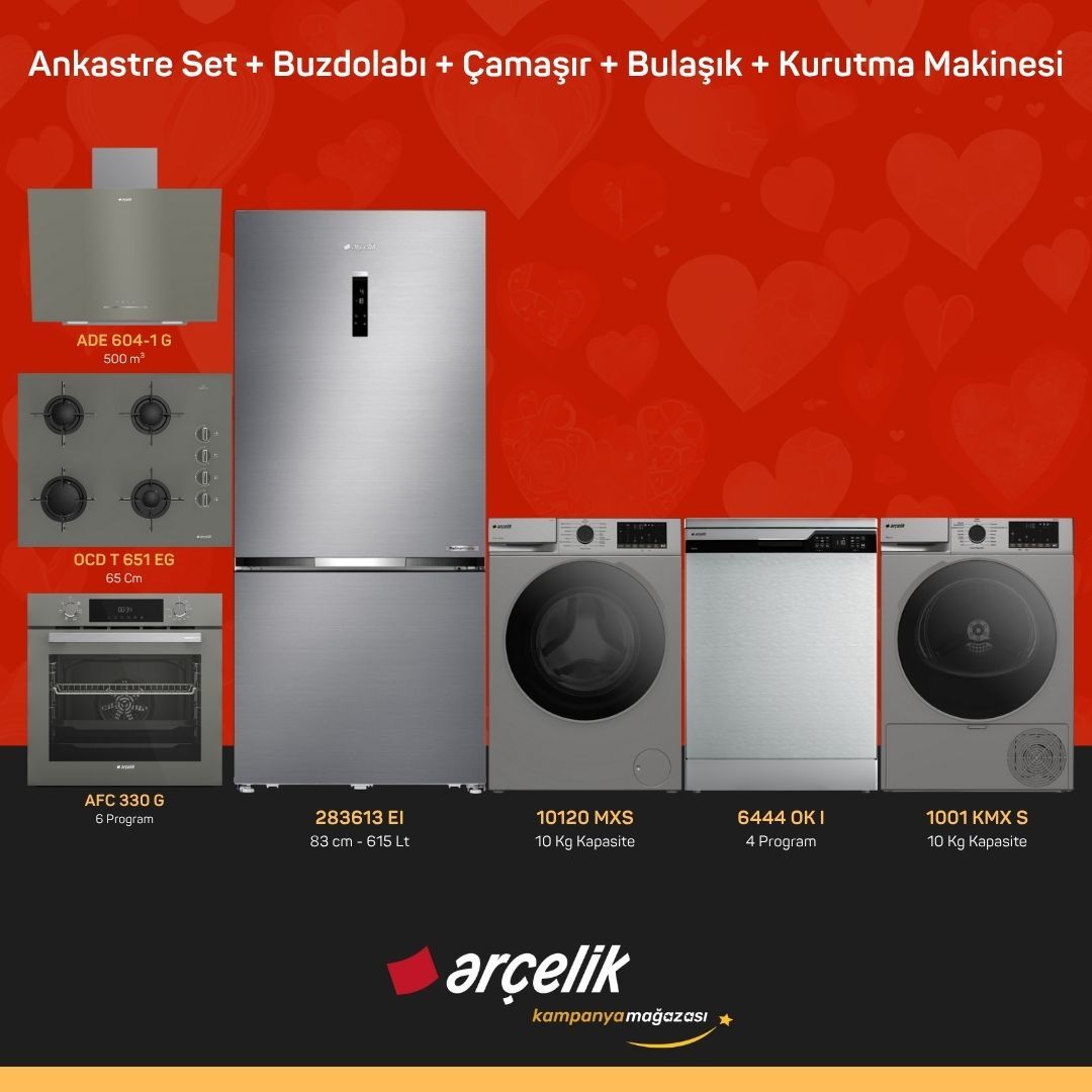 ARÇELİK 7'li Çeyiz Paketi ( 283613 EI - 10120 MXS - 6444 OK I - 1001 KMX S - ADE 604-1 G - AFC 330 G - OCD T 651 EG )