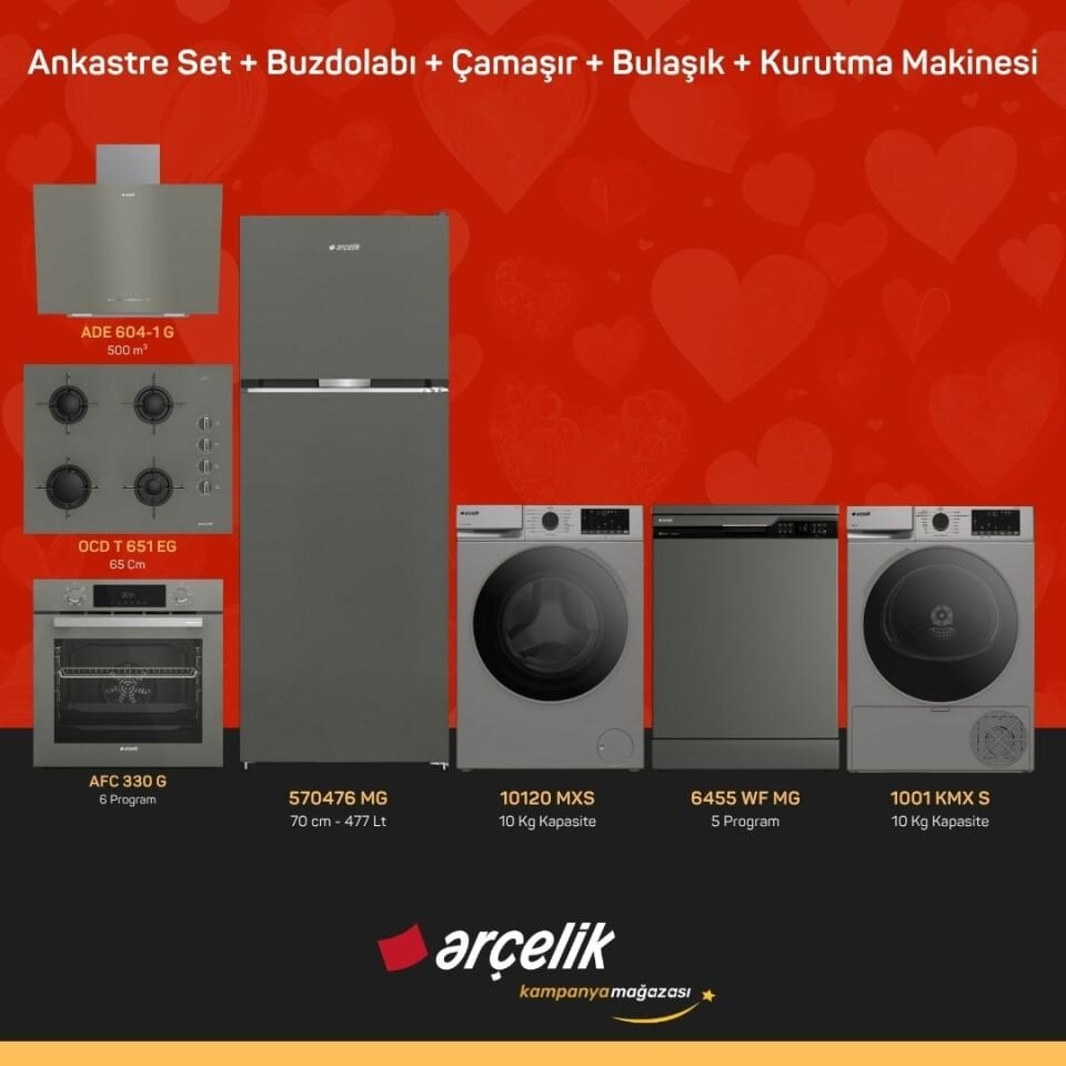 ARÇELİK 7'li Çeyiz Paketi ( 570476 MG - 10120 MXS - 6455 WF MG - 1001 KMX S - ADE 604-1 G - AFC 330 G - OCD T 651 EG )