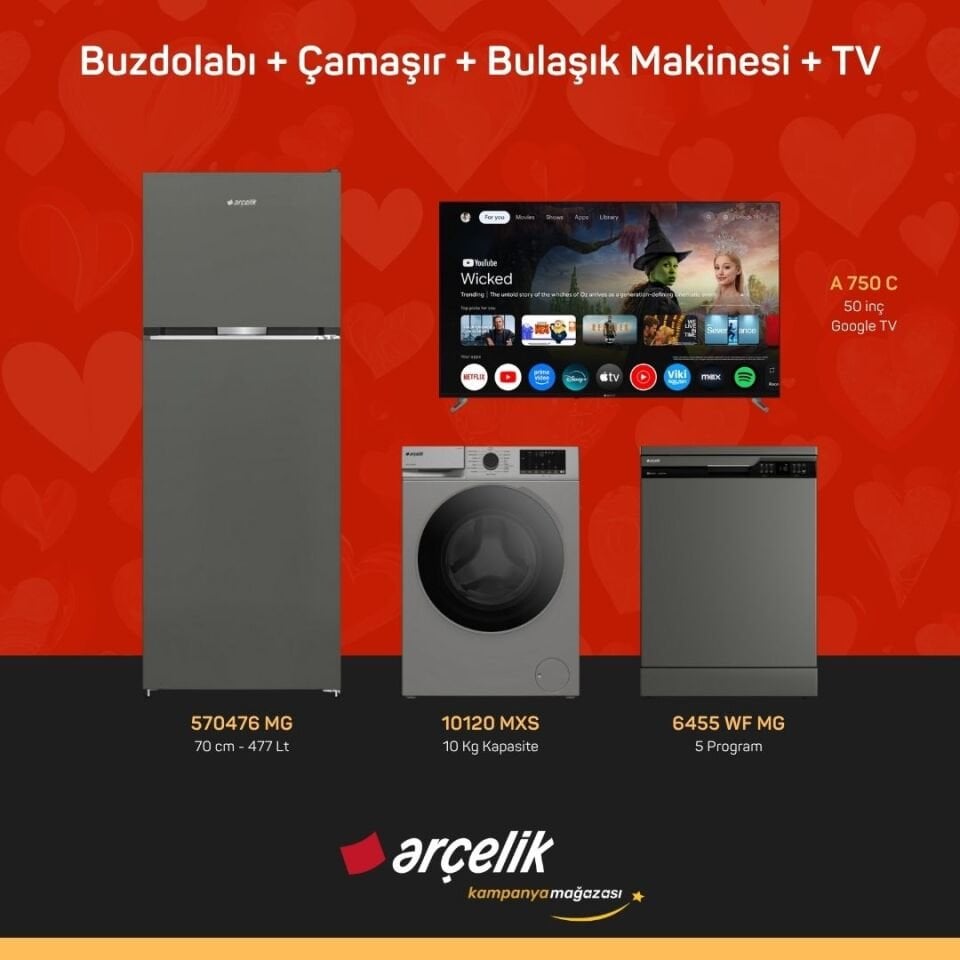 ARÇELİK 4'lü Çeyiz Paketi ( 570476 MG - 10120 MXS - 6455 WF MG - A 750 C )