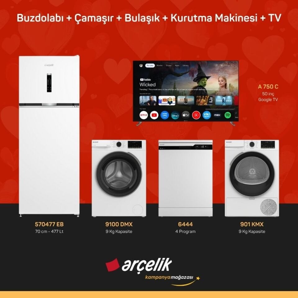 ARÇELİK 5'li Çeyiz Paketi ( 570477 EB - 9100 DMX - 6444 - 901 KMX - A 750 C )