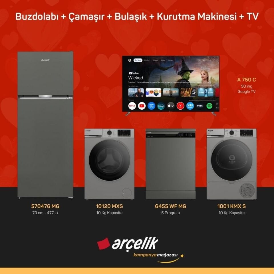 ARÇELİK 5'li Çeyiz Paketi ( 570476 MG - 10120 MXS - 6455 WF MG - 1001 KMX S - A 750 C )