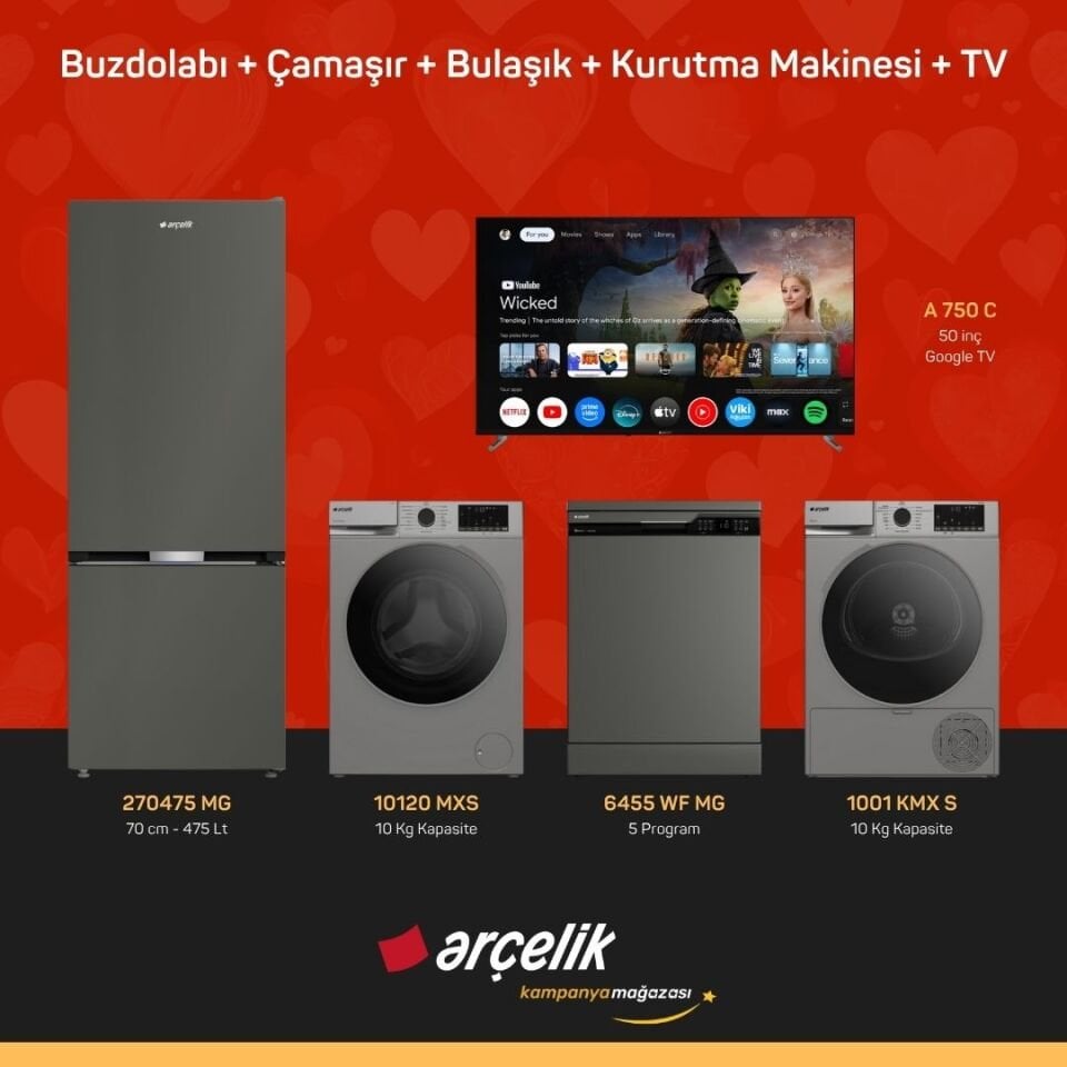 ARÇELİK 5'li Çeyiz Paketi ( 270475 MG - 10120 MXS - 6455 WF MG - 1001 KMX S - A 750 C )