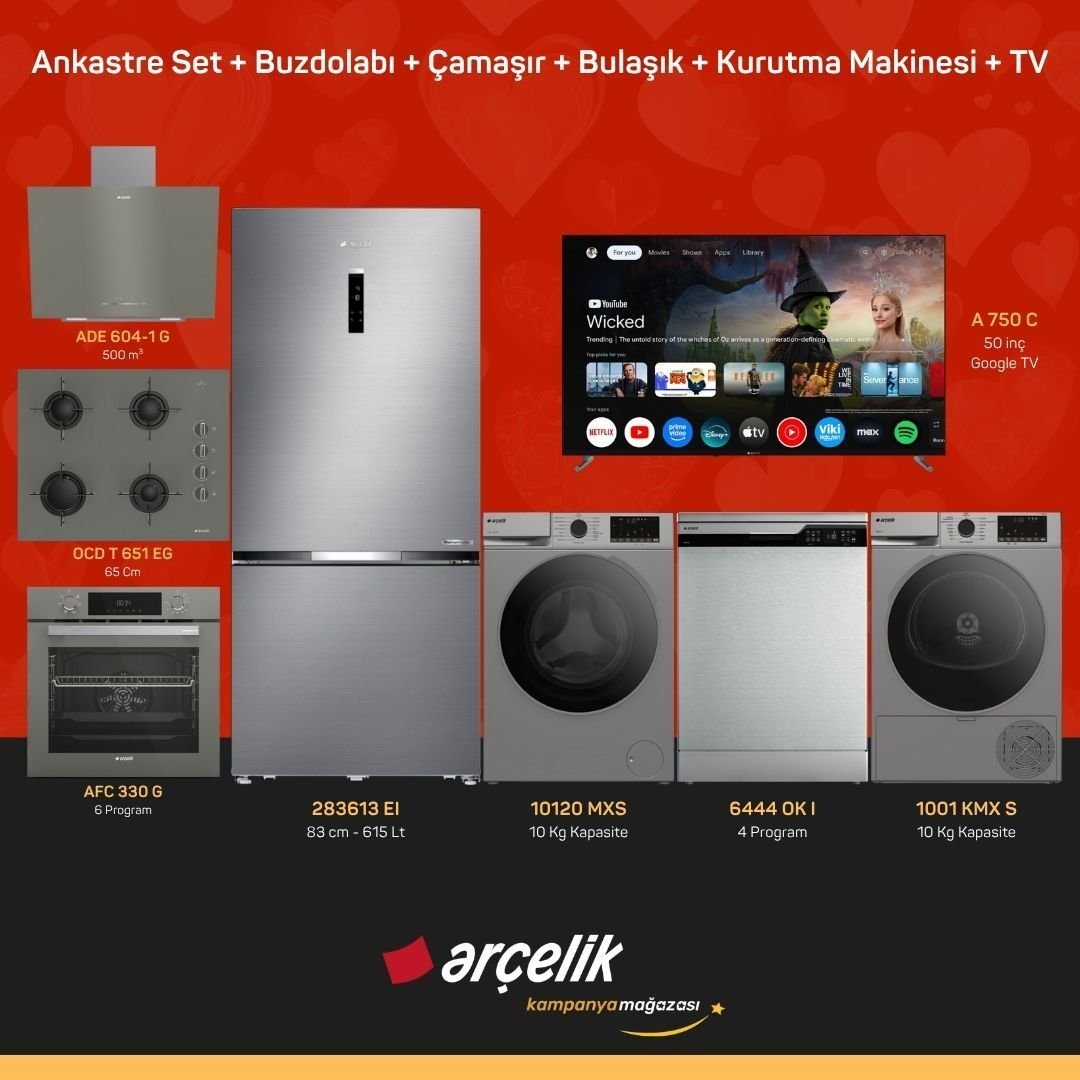 ARÇELİK 8'li Çeyiz Paketi ( 283613 EI - 10120 MXS - 6444 OK I - 1001 KMX S - A 750 C - ADE 604-1 G - AFC 330 G - OCD T 651 EG )