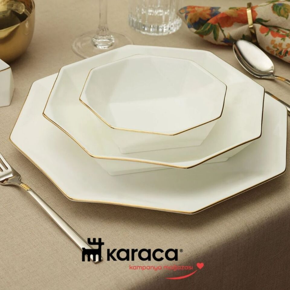 Karaca Fine Pearl Extra Quartz 62 Parça 12 Kişilik Yemek Takımı Gold