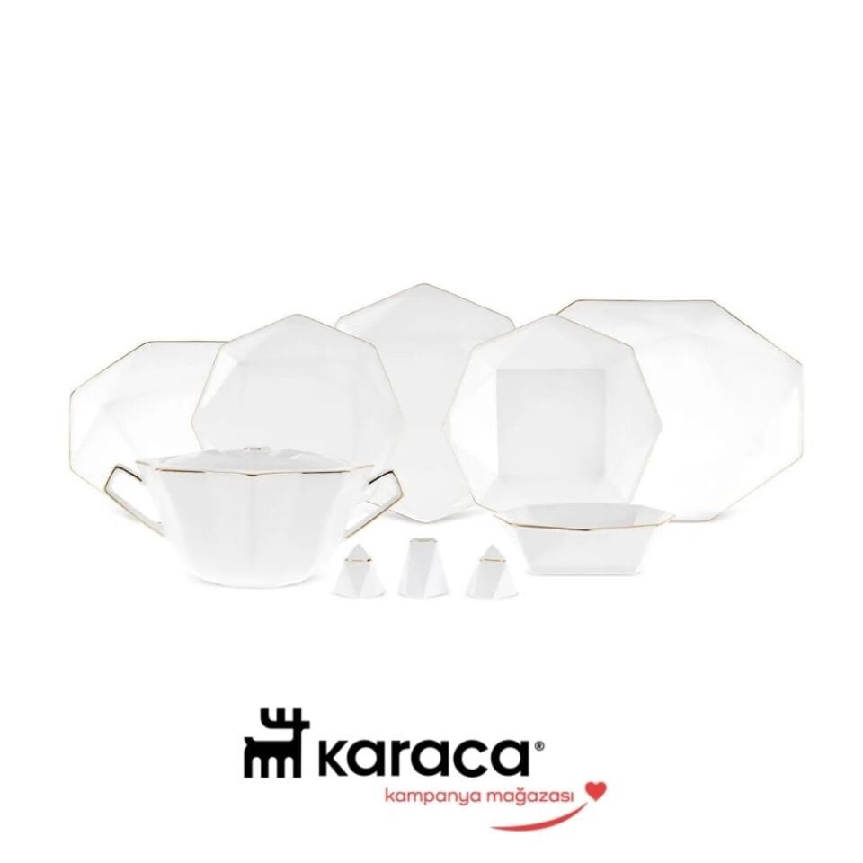 Karaca Fine Pearl Extra Quartz 62 Parça 12 Kişilik Yemek Takımı Gold