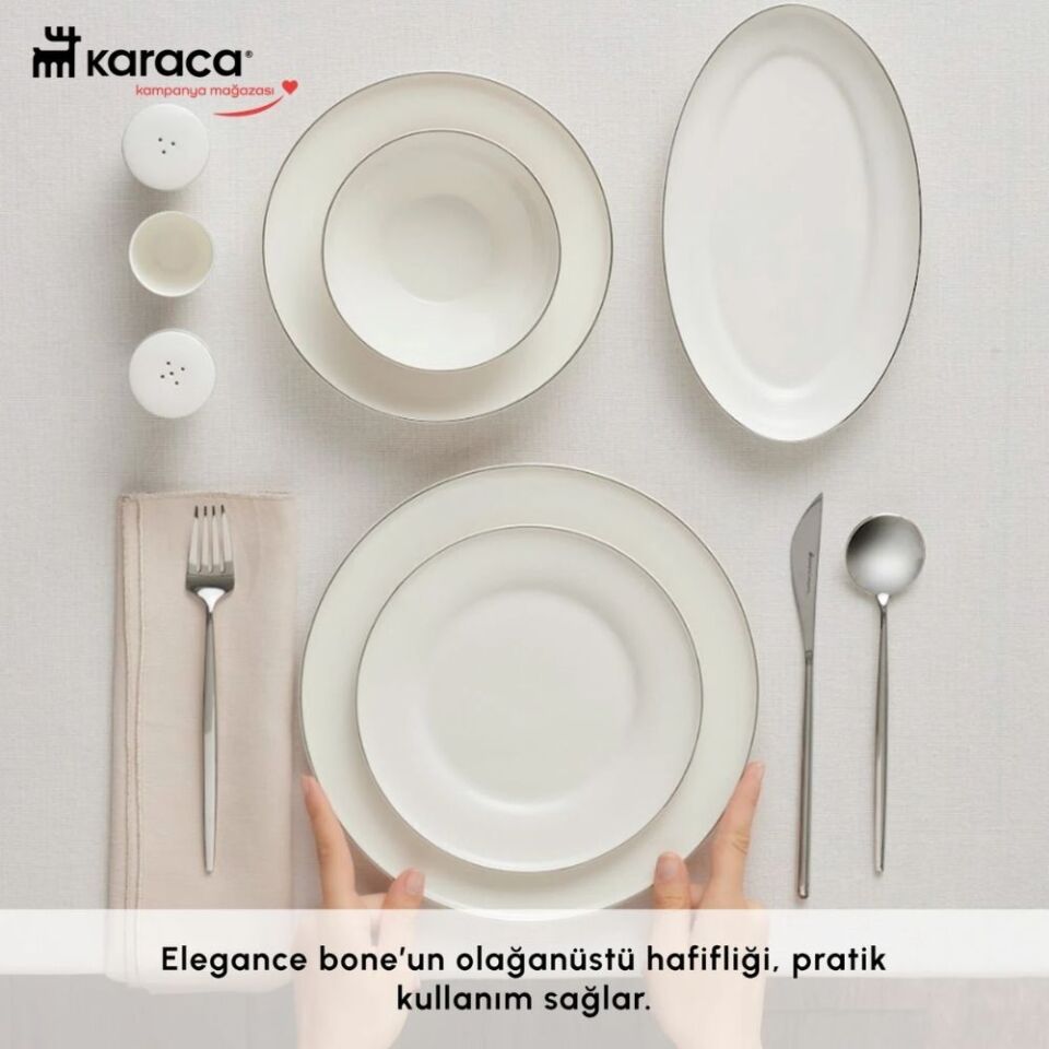 Karaca Elegance Bone Alba 53 Parça 12 Kişilik Yemek Takımı Platin
