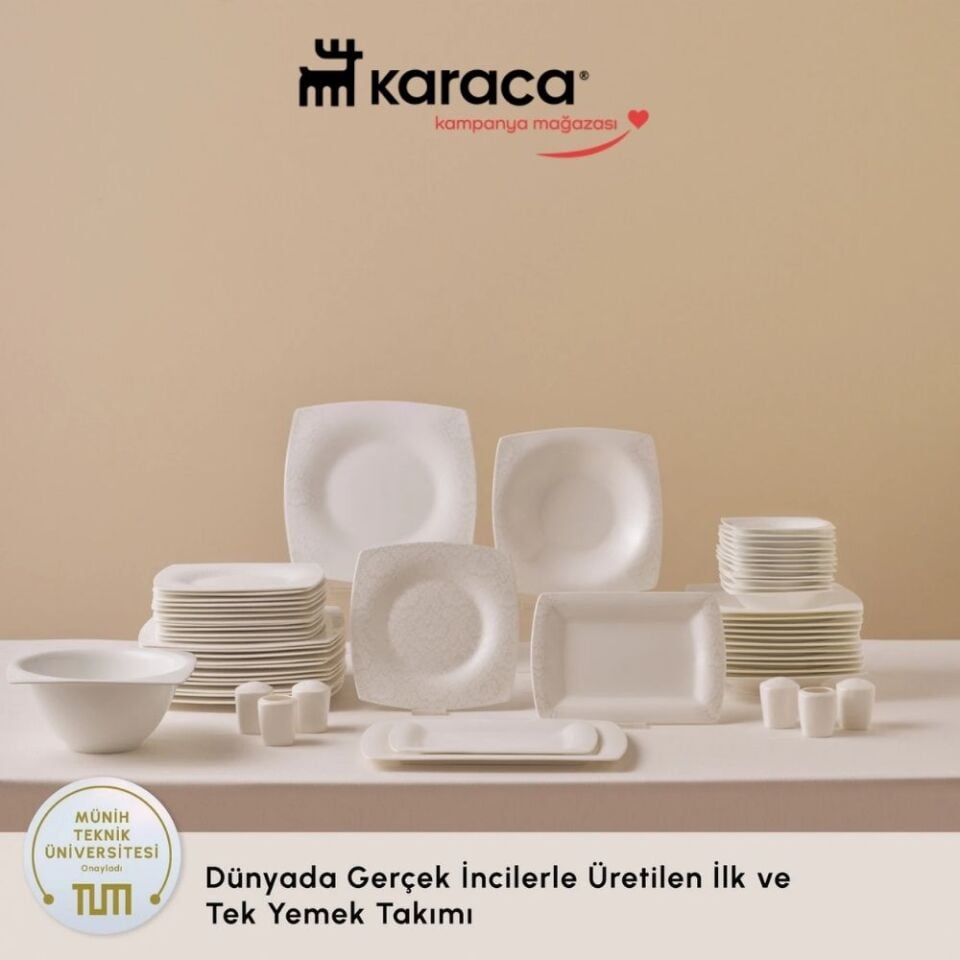 Karaca Fine Pearl Helen 62 Parça 12 Kişilik İnci Kare Yemek Takımı
