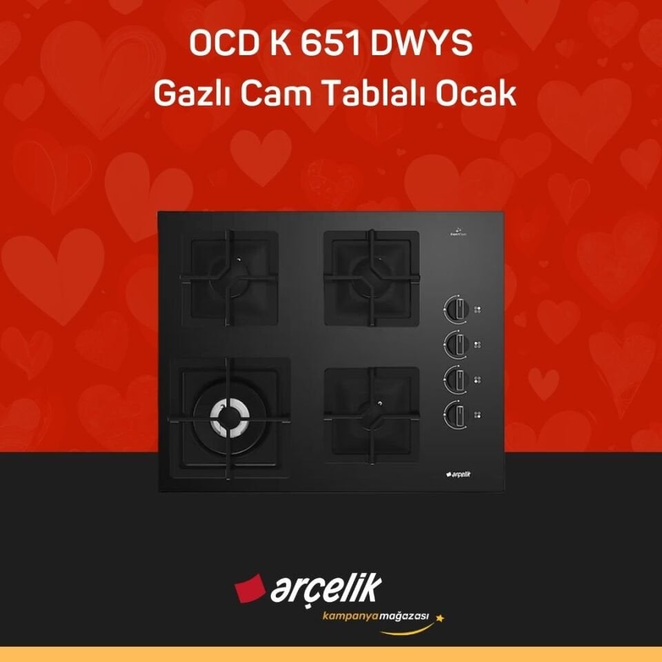 ARÇELİK OCD K 651 DWYS Gazlı Cam Tablalı Ocak